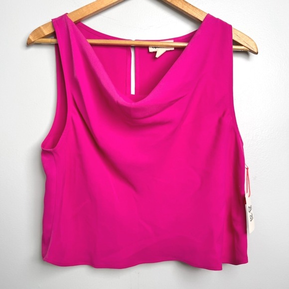 OPEN EDIT Cowl Neck Crepe Tank In Pink Fuchsia NWT Women's Size Medium Top - Picture 2 of 5